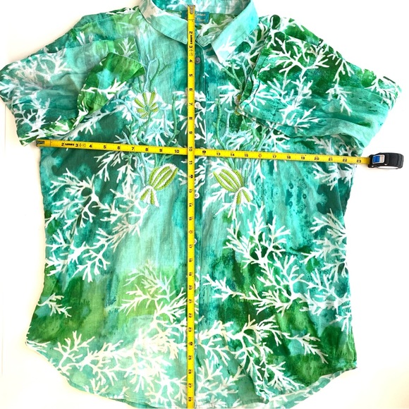 Antica Sartoria Embroidered Green Coral Accent Button Down Top Shirt XL - Picture 9 of 9